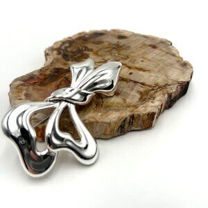 VTG Monet HEART-Shaped Silver-Tone Bow Brooch Pin Y2K MCM Granny Cottage